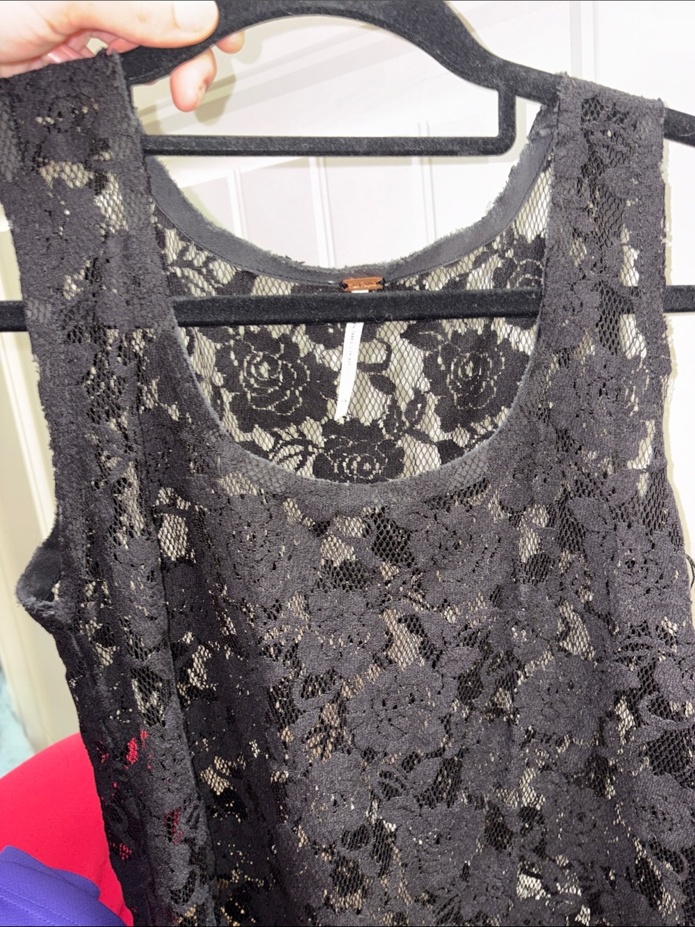OFFERS OPEN! Small Free People Black Floral Lace Mini Dress coverup boho lace - Picture 6 of 7